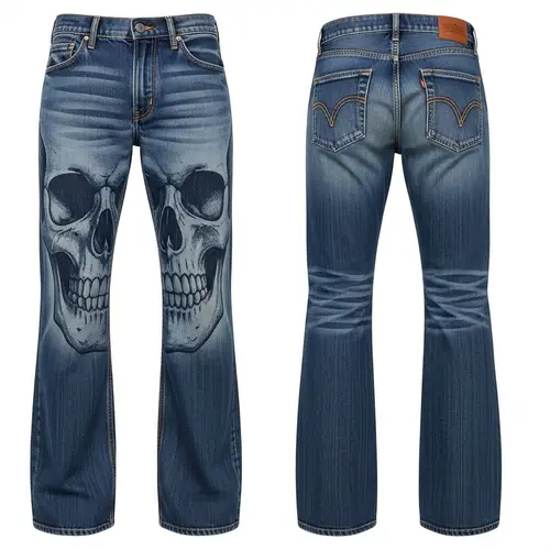 Unique Skull Design Bootcut Pants | Top-Tier Jeans