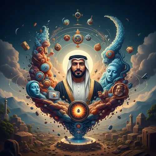 Surreal Realistic Photo of Man Surrounded by Vivid Elements