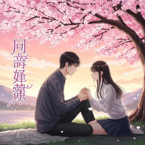 Romantic Asian Couple Under Cherry Blossom Tree