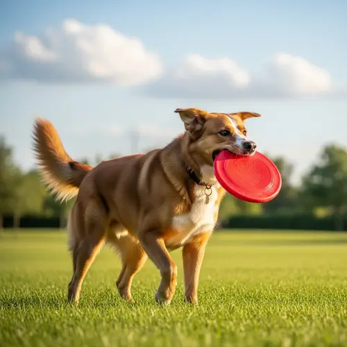 Medium-Sized Dog Catching Red Frisbee | Green Park Playtime