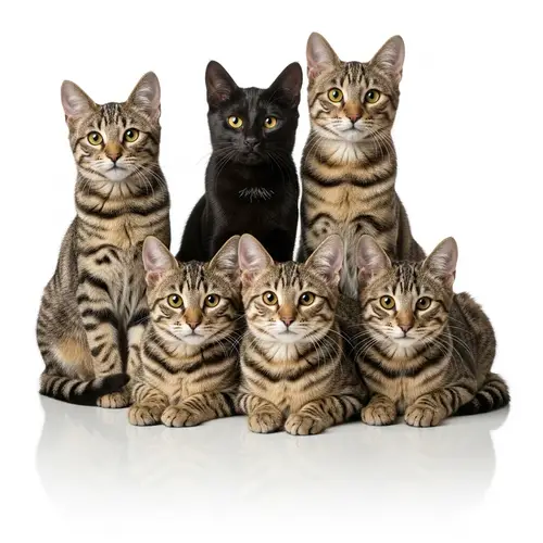Stunning Group of Felines: Dark Black Fur Among Warm Brown Companions