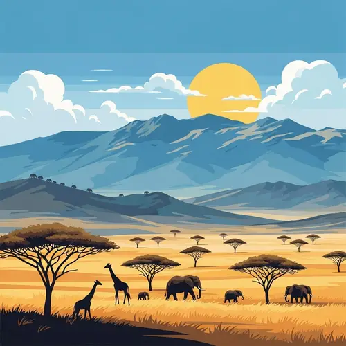 Abstract Kenyan Landscape Art | Savannas, Mountains & Wildlife