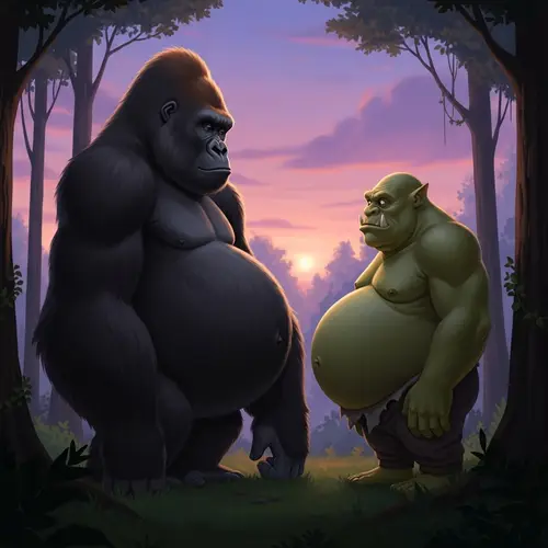 Gigantic Gorilla and Rotund Ogre in Anticipation | Tranquil Forest