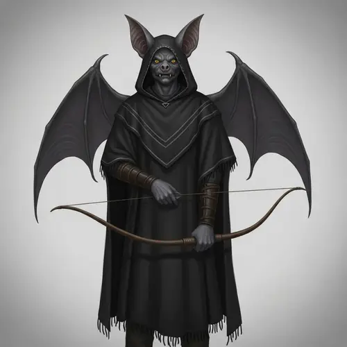 Unique Creature: Man with Bat-Like Features and Bow