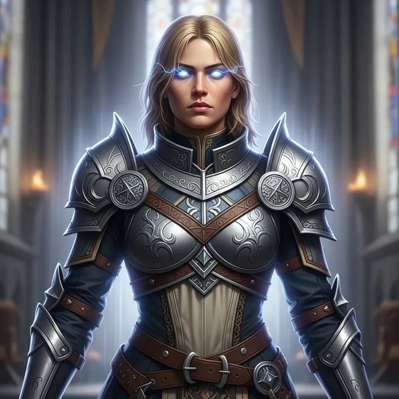 Blonde-Haired Cleric Ready for War: A Defiant Stance