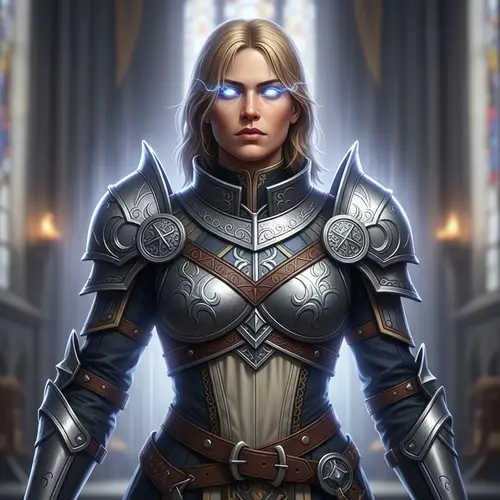 Blonde-Haired Cleric Ready for War: A Defiant Stance