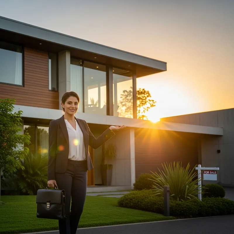 Professional Female Realtor Selling Modern Houses