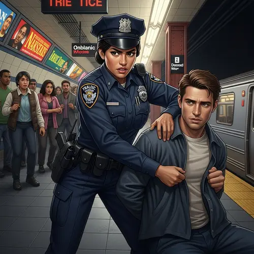 Subway Station Police Officer Apprehends Thief Scene