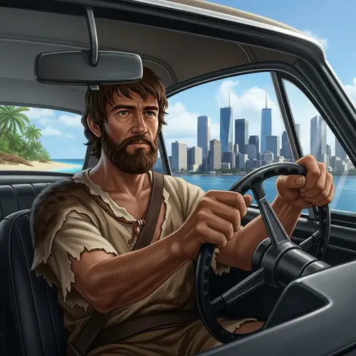 Robinson Crusoe Driving Car | Adventure Icon Car Journey