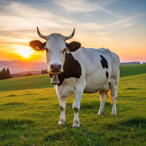 Tranquil Cow in Lush Pasture at Sunset