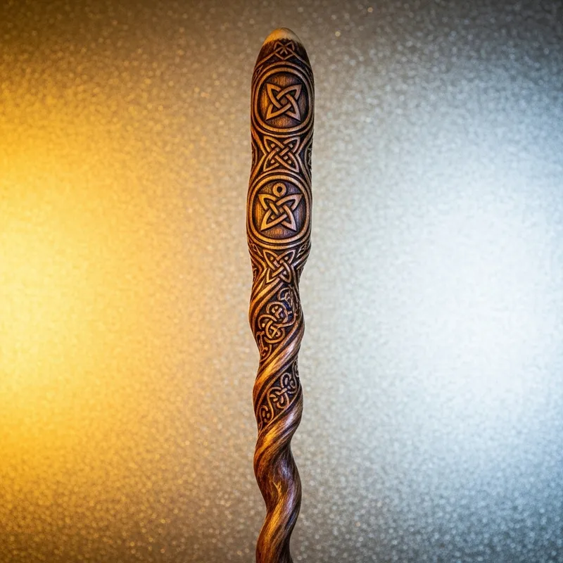 Enchanting Pagan Wand on Golden-Silver Background