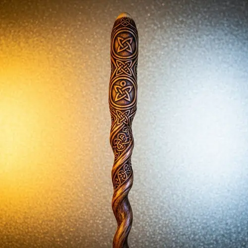 Enchanting Pagan Wand on Golden-Silver Background