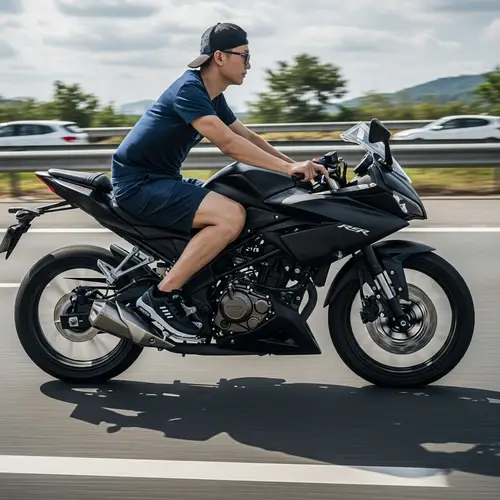 Slim Man Riding Black 200cc Speed Motorcycle on Highway