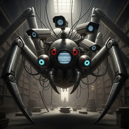 Monstrous Mechanical Spider in Horror Library