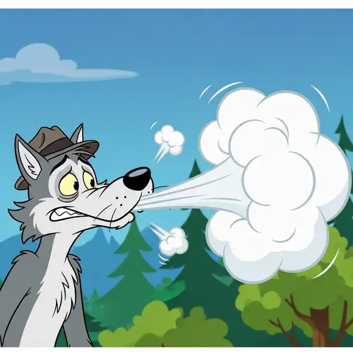 Funny Wolf Character Releasing Cartoon-Style Smoke
