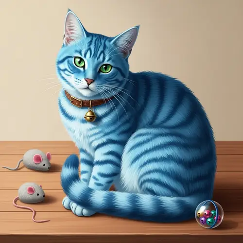 Blue Cat with Vibrant Sky-Like Fur and Green Eyes
