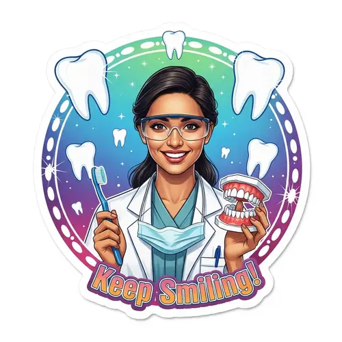Colorful South Asian Female Dentist Sticker - Keep Smiling!