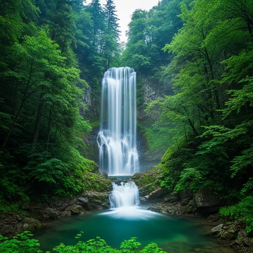 Majestic Waterfall in Lush Forest - Nature Photography