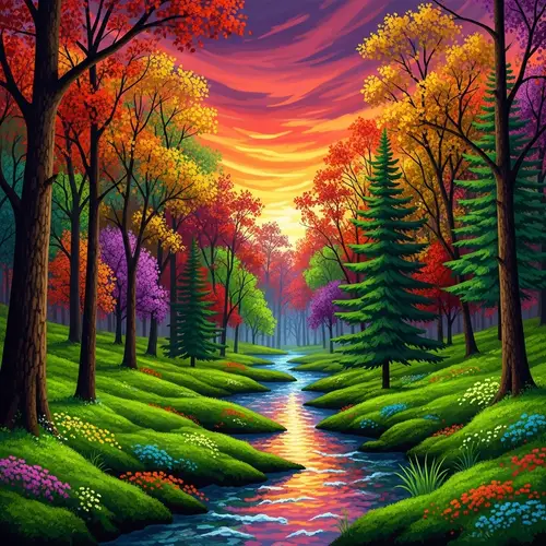 Abstract Nature Scene in Vibrant Forest
