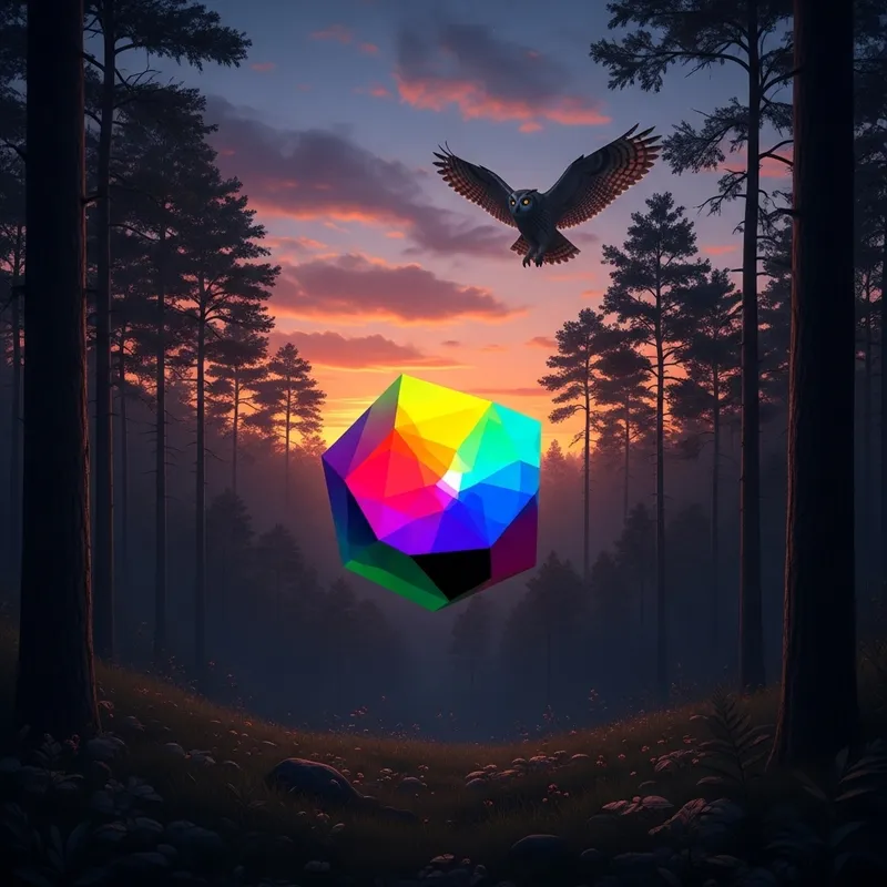 Tranquil Twilight Forest with Owl | Colorful Geometric Wonder Tranquil Twilight Forest with Owl | Colorful Geometric Wonder