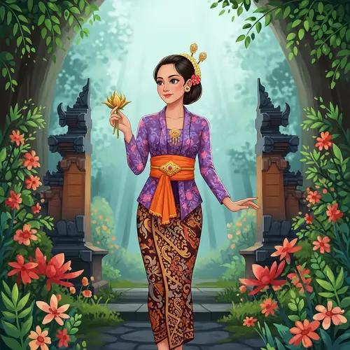 Elegant Asian Girl in Vibrant Kebaya | Mystical Garden