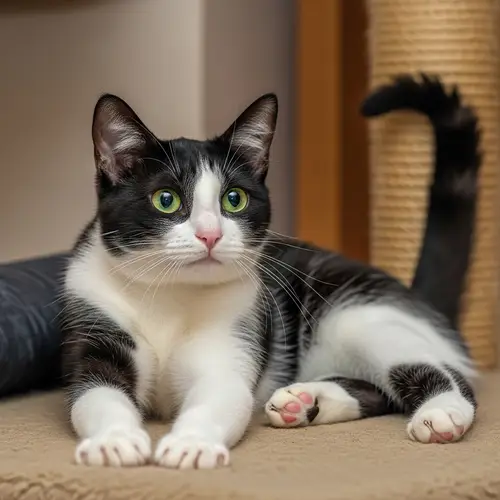 Lovely House Cat With Glossy Black and White Fur