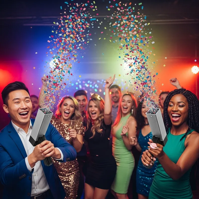Vibrant New Year's Eve Celebration with Biodegradable Confetti Blasters