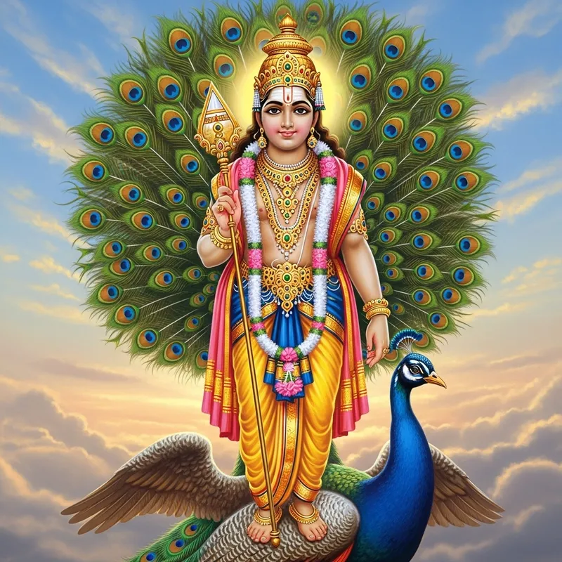 Lord Subramanya: Mythical Divine Figure on Peacock
