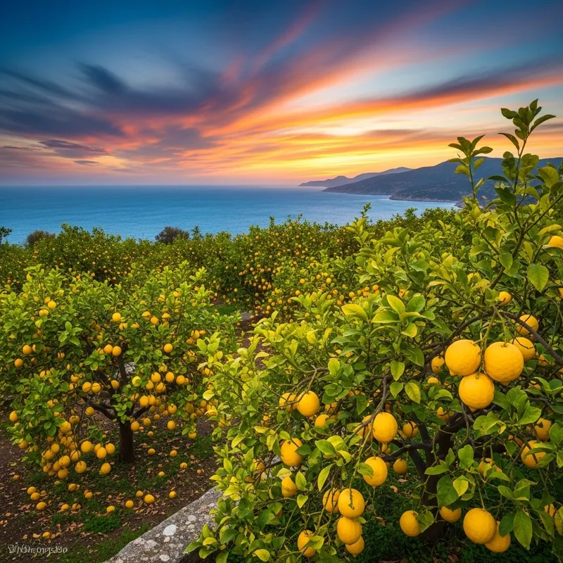 Breathtaking Lemon Groves Overlooking Mediterranean Sea in Greece