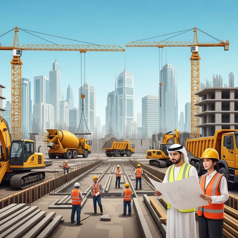 Realistic Construction Site in City | Busy Workers and Machinery