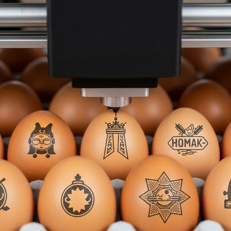 Intricate Food-Grade Ink Designs on Eggs for Market Traceability Intricate Food-Grade Ink Designs on Eggs for Market Traceability