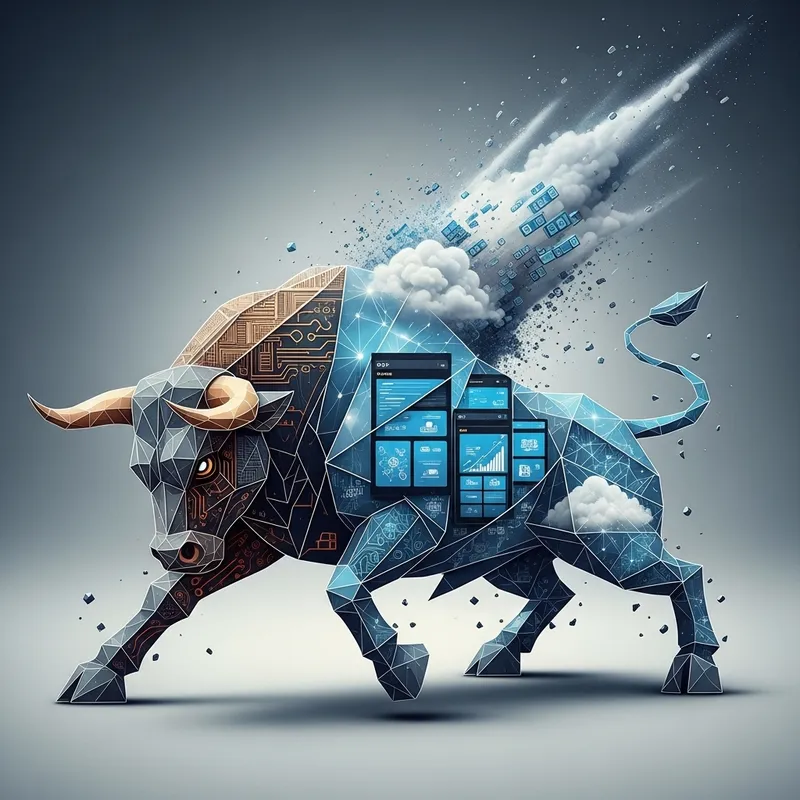 Geometric Bull Representing IT Tech: Data Burst & Innovation