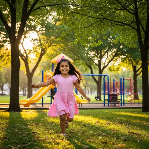 Hispanic Girl Playing Joyfully in Sunny Park