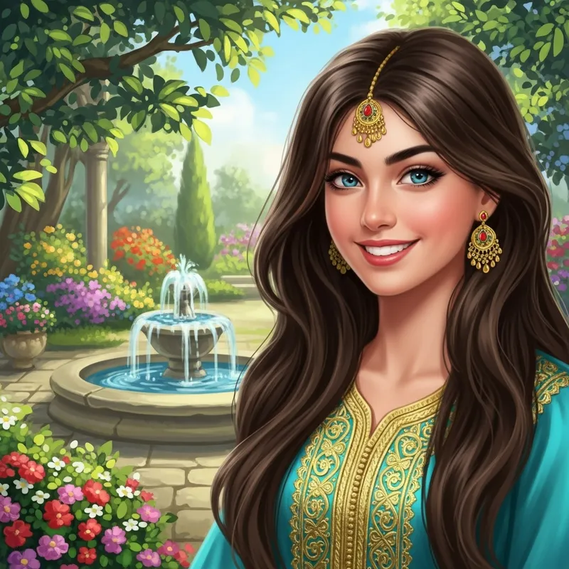 Beautiful Middle-Eastern Teenage Girl in Enchanting Garden Setting