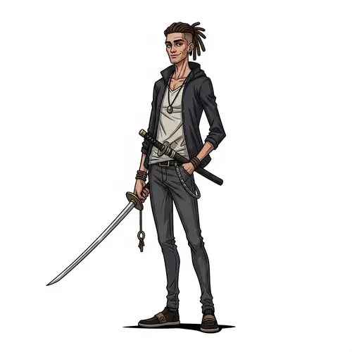 Tall Skinny Unshaven Man with Sword | Street-Style Icon