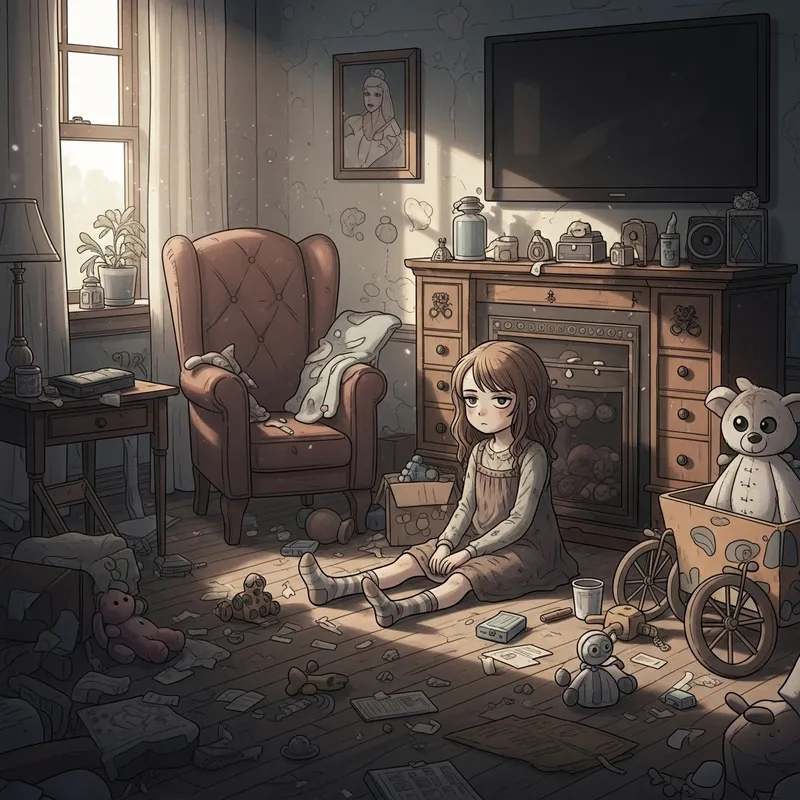 Messy Room with Lazy Cartoon Girl