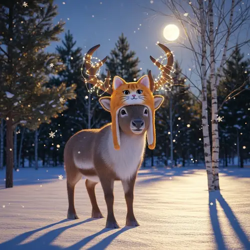 Festive Reindeer with Cat Hat