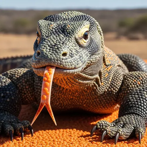 Hyperrealistic Komodo Dragon Sculpture Made with Lentil Scales