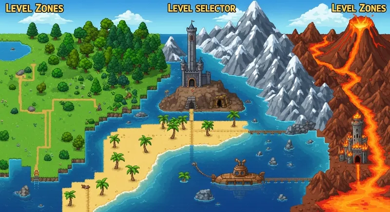 Pixel Art Adventure: Top-Down Level Selector Scenery