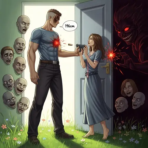 Tall Man's Emotional Love Shot and Darker Side: Intriguing Brush-Painted Scene