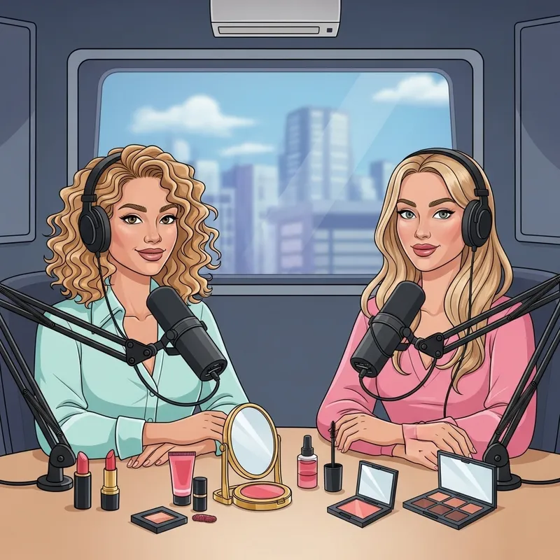 Blonde Girls Podcasting in Cosmetics-Styled Radio Studio
