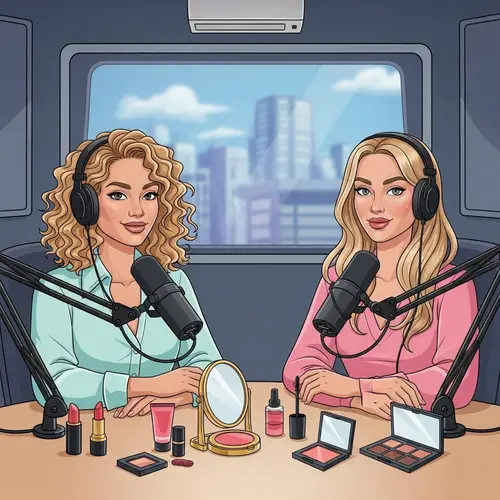 Modern Radio Studio Podcast Recording with Two Engaged Women