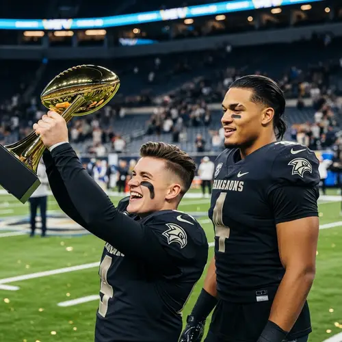Professional Football Player Celebrates Victory with Championship Trophy