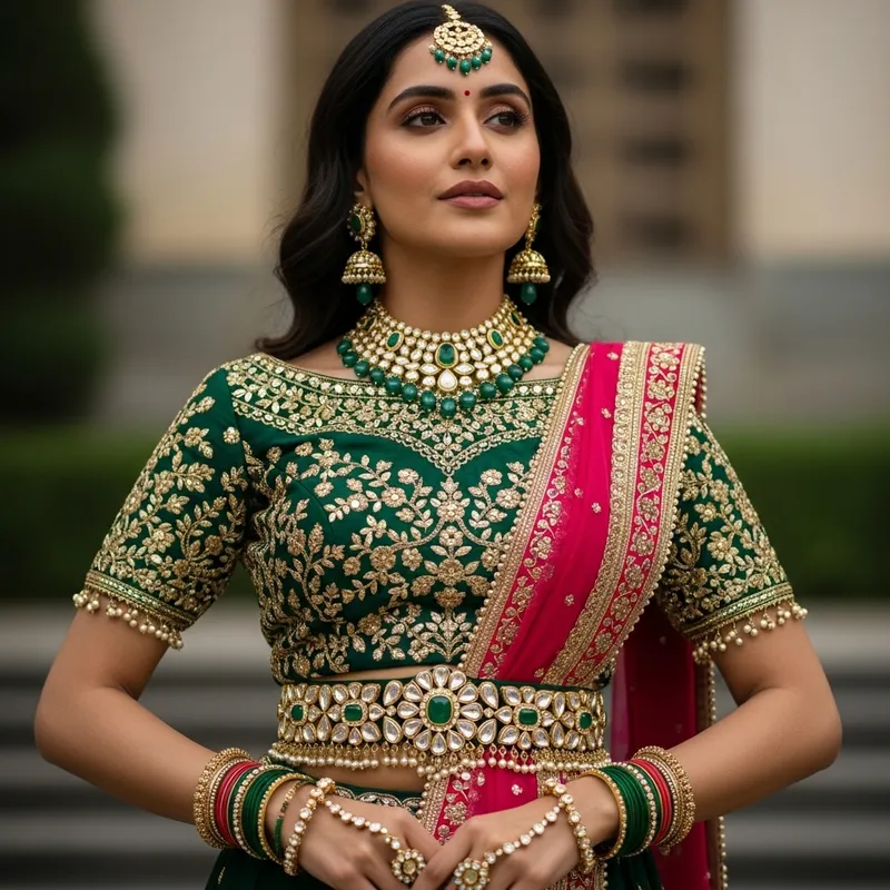 Elegant South Asian Woman with Intricate Clothing Details