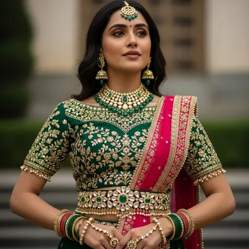 Traditional South Asian Woman in Elegant Attire | Clothing Details