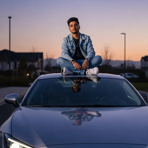 Hevindu Enjoying Luxury: BMW Car at Twilight