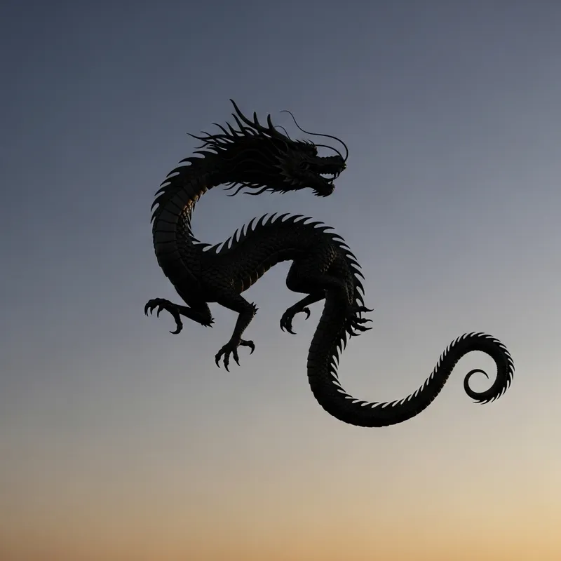 Chinese Dragon Flying Silhouette | Majestic Outline Art