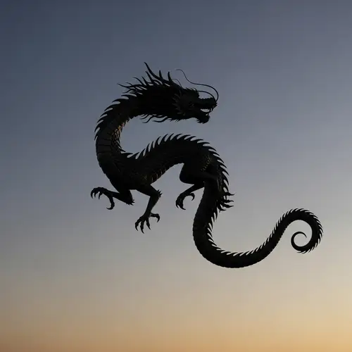 Majestic Chinese Dragon Flying | Outline Silhouette Art