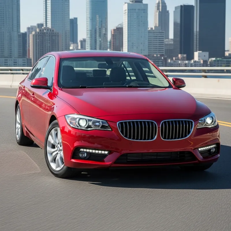 Vibrant Red Sedan on City Road | Urban Car Lifestyle