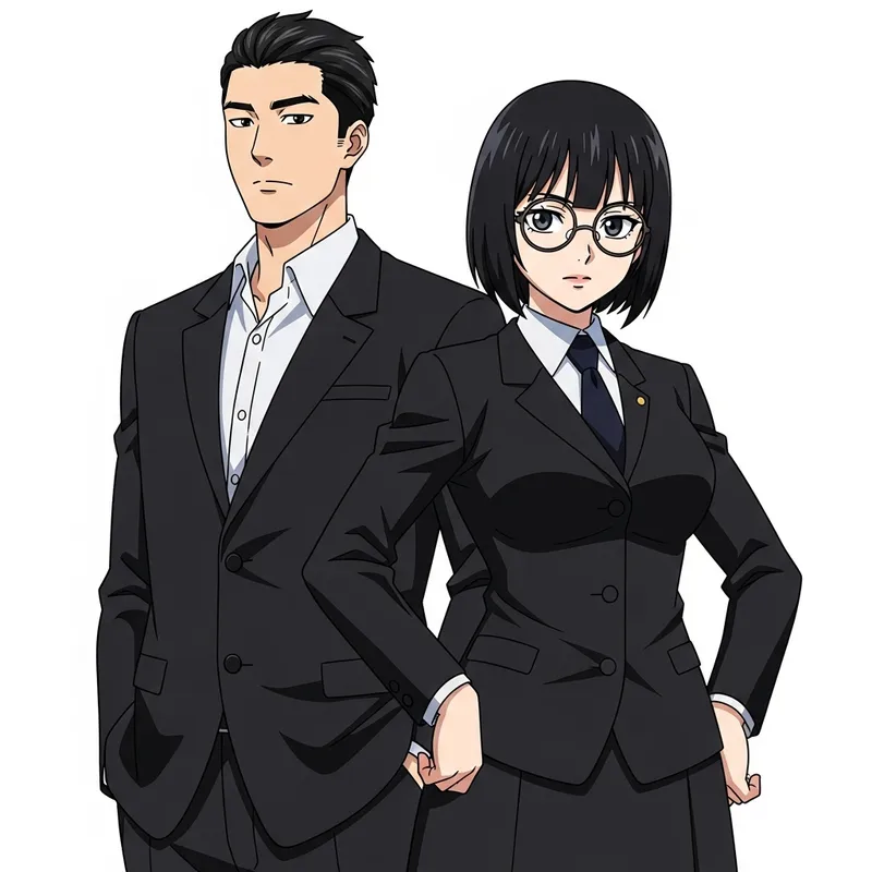 Asian Man & Anime Girl: Dynamic Power Contrast in Vibrant Illustration